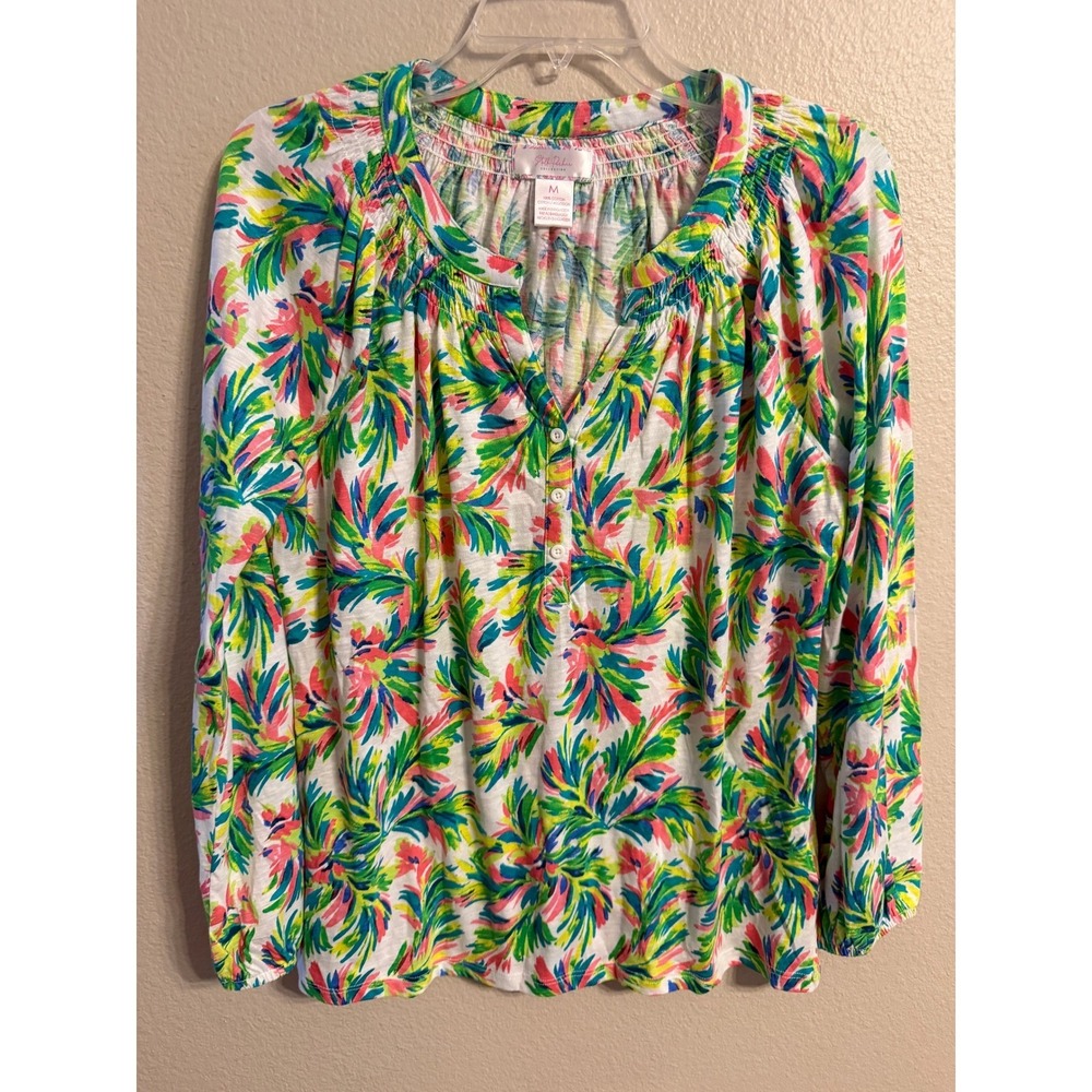 Stella Parker Womens Floral Print Cotton‎ Long Sleeve V Neck Blouse Top M